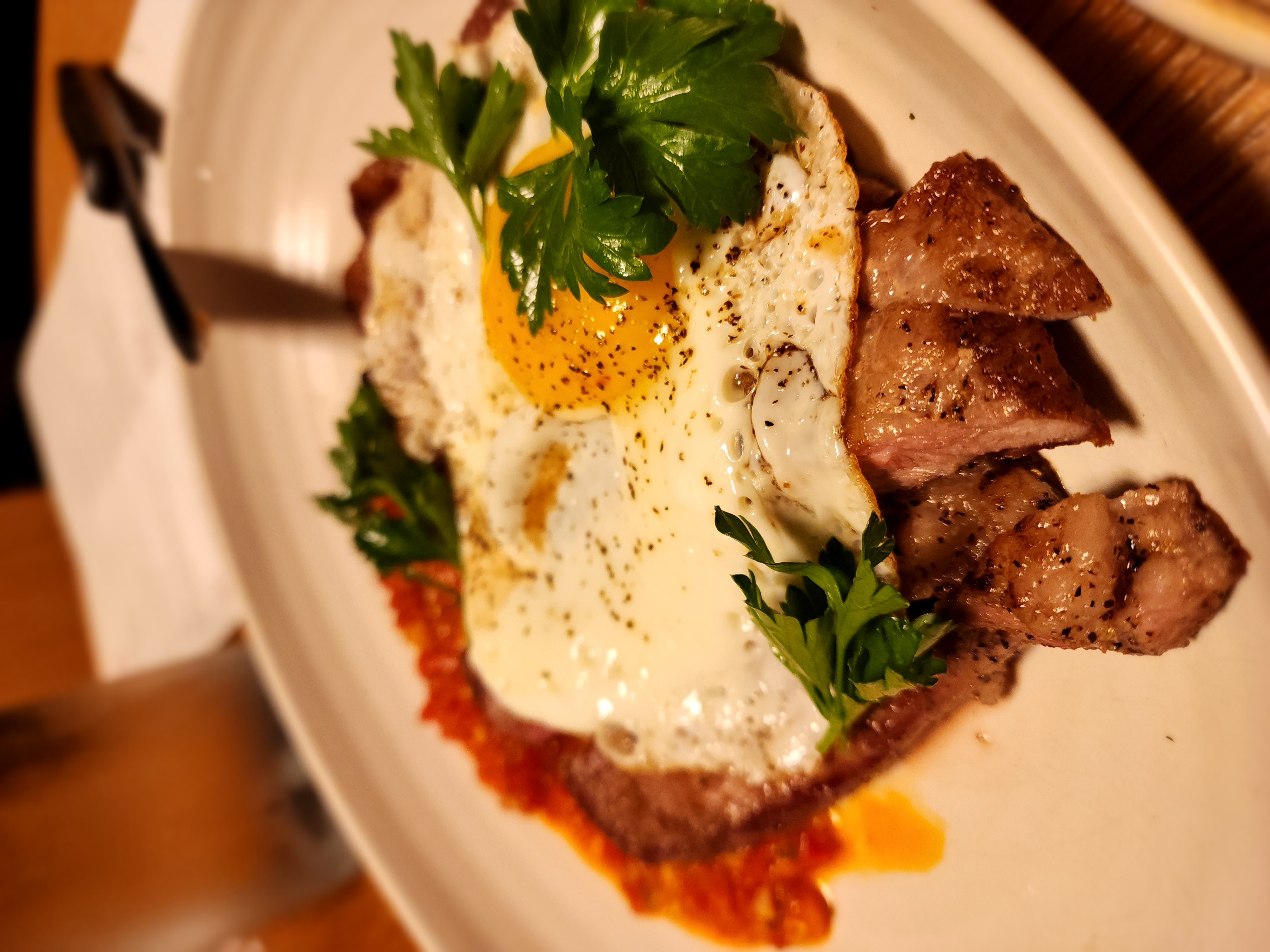A plated meal served at a Broadway restaurant in Nashville.