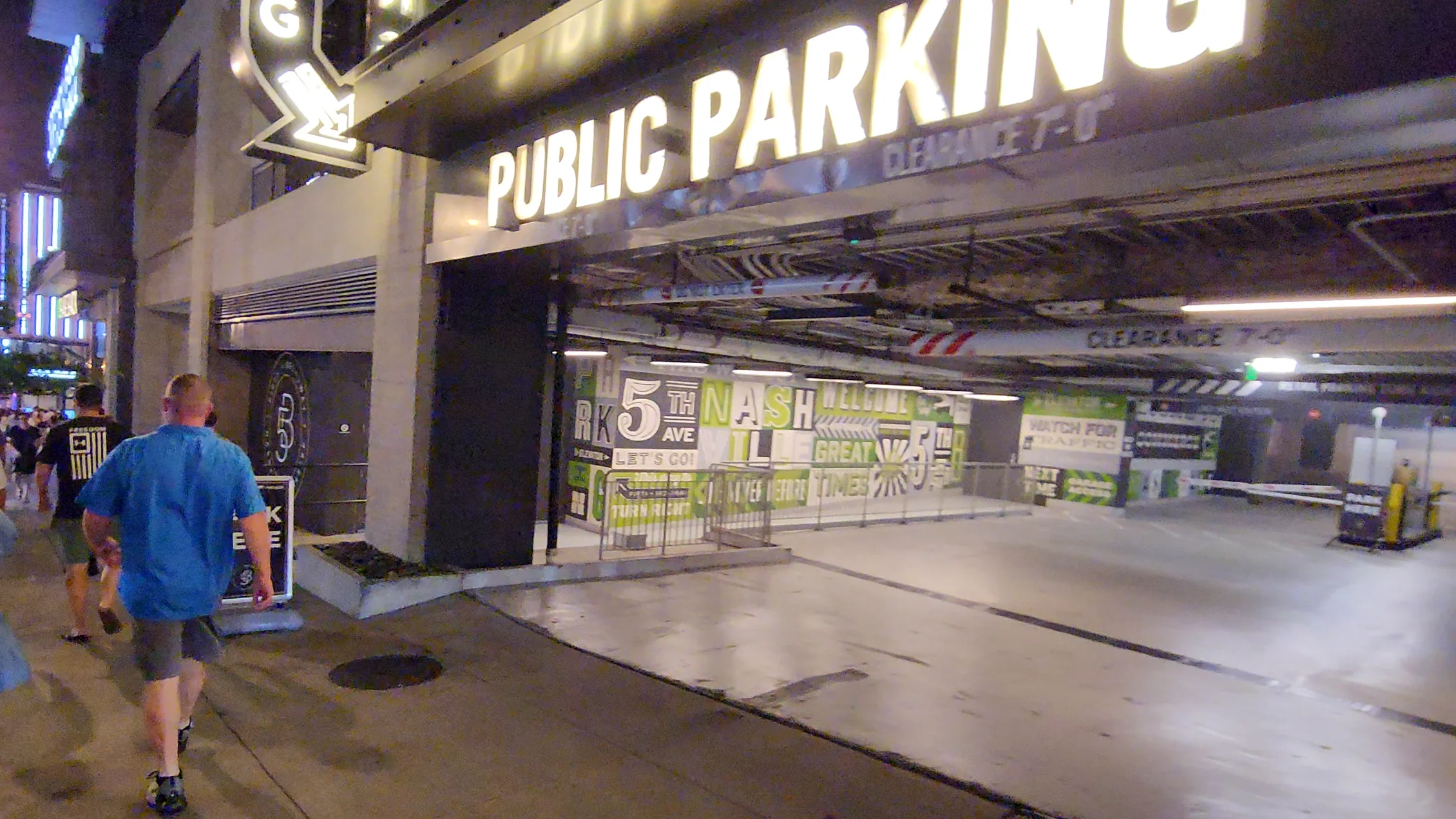 A public parking garage entrance in downtown Nashville.